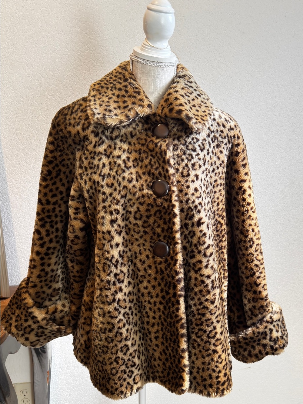 Vintage Leopard Faux Fur Coat J Percy Marvin Richards Mob Wife Swing Jacket S